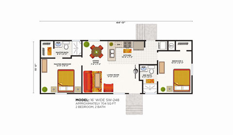 Floor plan for 2 beds, 1 bath, 840 sqft